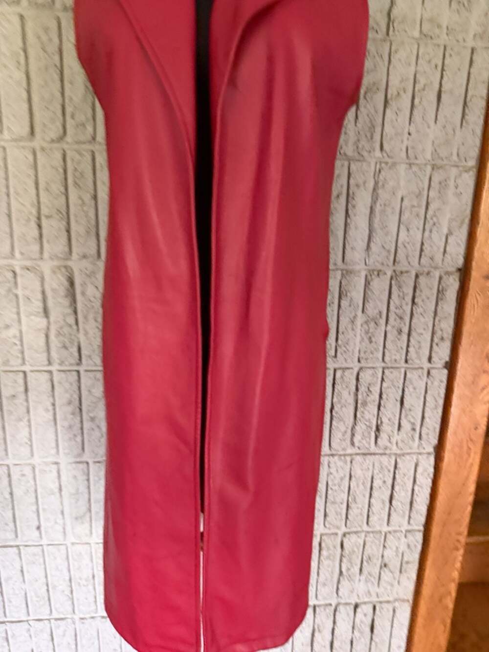 915 Red Faux Leather Long Vest Jacket